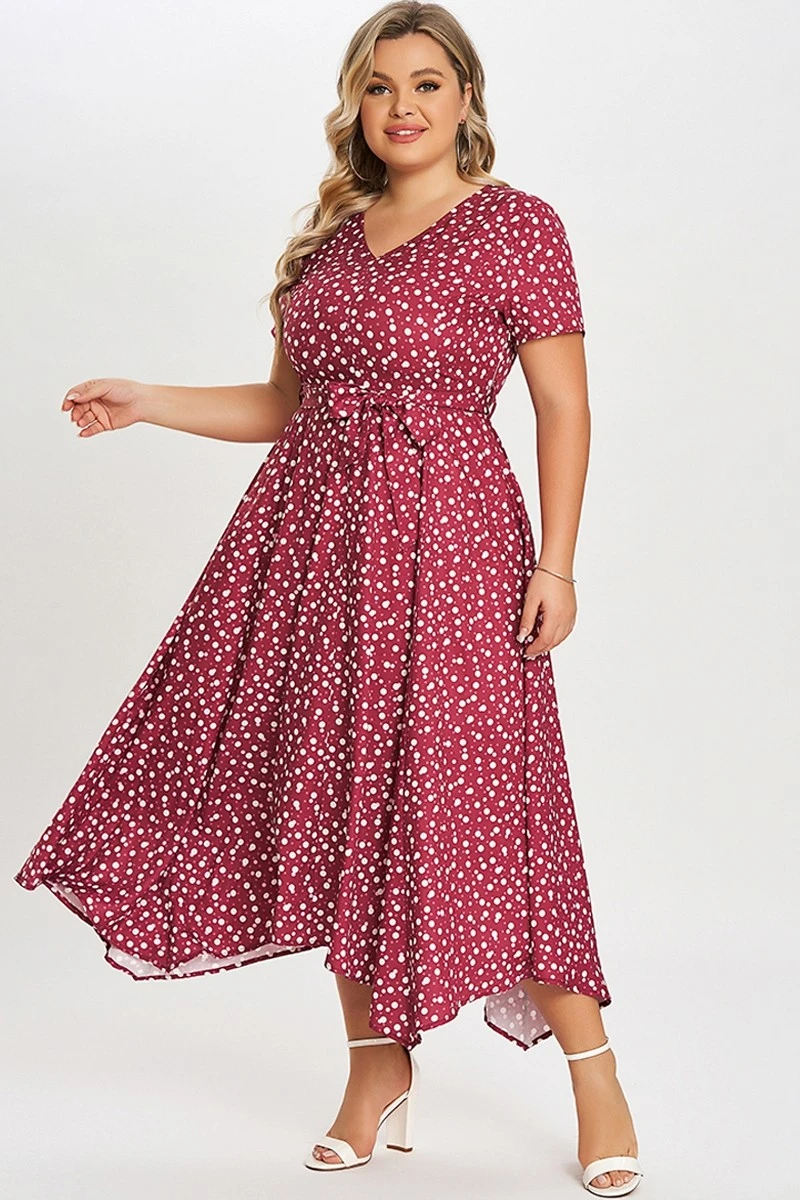 Pretty Print Short-Sleeve Sharkbite Hem Midi Dress 7 Pretty Print Short-Sleeve Sharkbite Hem Midi Dress - Image 5