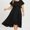 Black Crew Neck High-low Hem Pockets Midi Dress 2 Black Crew Neck High-low Hem Pockets Midi Dress -Luna Marina Store c sd012001 1