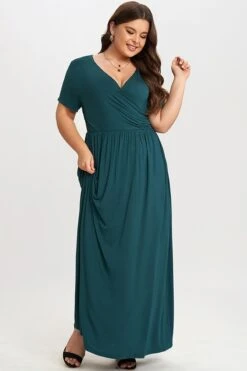 Classic V-neck And Short Sleeves Wrap Maxi Dress