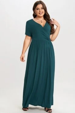 Classic V-neck And Short Sleeves Wrap Maxi Dress -Luna Marina Store c sd013001 4