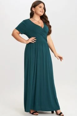 Classic V-neck And Short Sleeves Wrap Maxi Dress -Luna Marina Store c sd013001 6