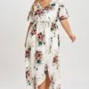 Flower Print V Neck Short Sleeves Maxi Dress 2 Flower Print V Neck Short Sleeves Maxi Dress -Luna Marina Store c sd014001 1