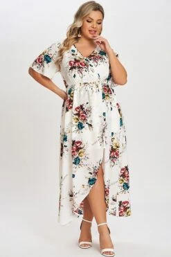 Flower Print V Neck Short Sleeves Maxi Dress -Luna Marina Store c sd014001 3
