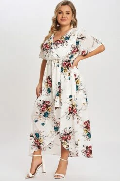 Flower Print V Neck Short Sleeves Maxi Dress -Luna Marina Store c sd014001 5