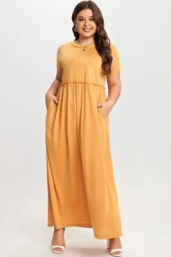 Round Neck Short Sleeve Flowy Maxi Dress