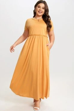 Round Neck Short Sleeve Flowy Maxi Dress -Luna Marina Store c sd015001 3