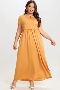 Round Neck Short Sleeve Flowy Maxi Dress -Luna Marina Store c sd015001 4