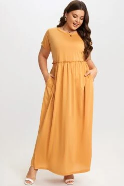 Round Neck Short Sleeve Flowy Maxi Dress -Luna Marina Store c sd015001 5