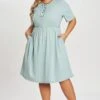 Functioning Buttons Round Neck Babydoll T-shirt Dress