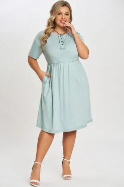 Functioning Buttons Round Neck Babydoll T-shirt Dress -Luna Marina Store c sd016001 6