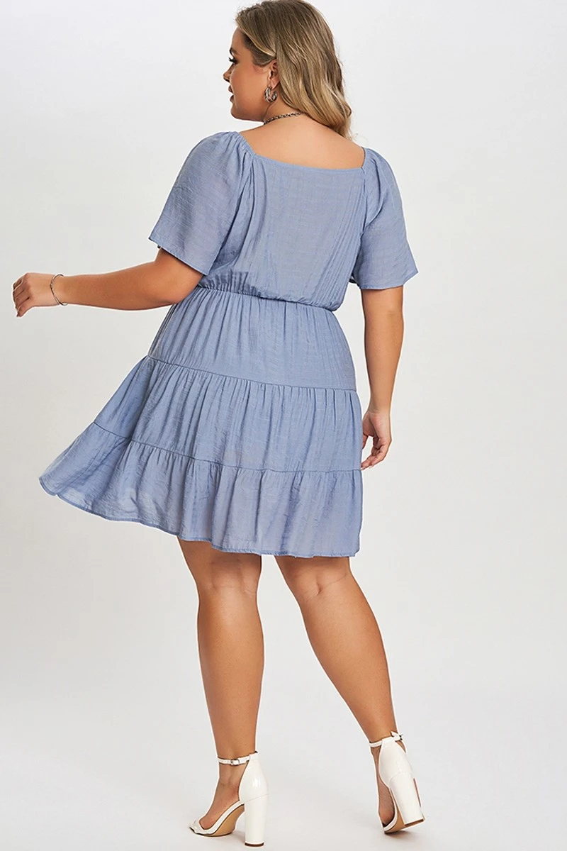 Denim Color Tiered Style Ruffle Sleeves Party Dress 4 Denim Color Tiered Style Ruffle Sleeves Party Dress - Image 2