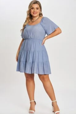 Denim Color Tiered Style Ruffle Sleeves Party Dress 10 Denim Color Tiered Style Ruffle Sleeves Party Dress -Luna Marina Store c sd017001 3