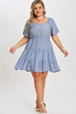 Denim Color Tiered Style Ruffle Sleeves Party Dress 11 Denim Color Tiered Style Ruffle Sleeves Party Dress -Luna Marina Store c sd017001 4