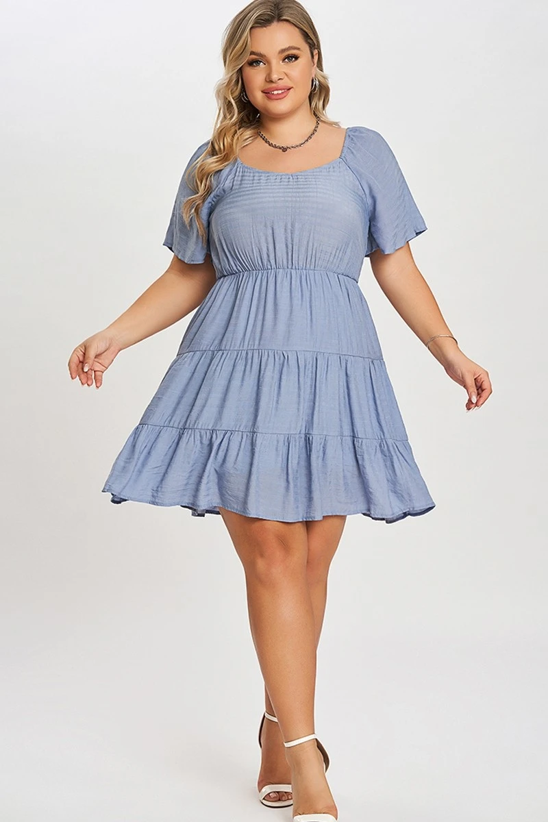 Denim Color Tiered Style Ruffle Sleeves Party Dress 6 Denim Color Tiered Style Ruffle Sleeves Party Dress - Image 4