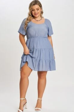 Denim Color Tiered Style Ruffle Sleeves Party Dress 13 Denim Color Tiered Style Ruffle Sleeves Party Dress -Luna Marina Store c sd017001 6