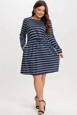 Blue & White Stripe Adjustable Drawstring Women Dress -Luna Marina Store c sd018001 4 1
