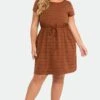 Plus Size Stripe Adjustable Drawstring Women Dress -Luna Marina Store c sd018002 1 2