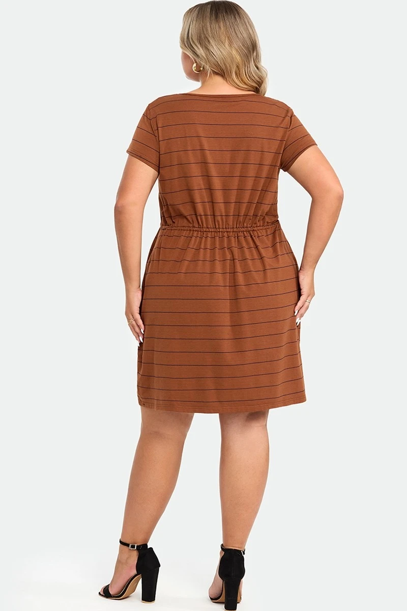 Plus Size Stripe Adjustable Drawstring Women Dress 4 Plus Size Stripe Adjustable Drawstring Women Dress - Image 2