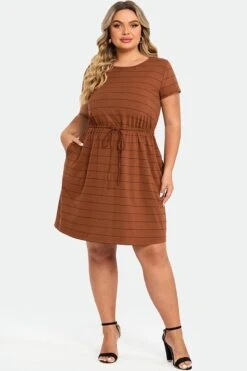Plus Size Stripe Adjustable Drawstring Women Dress 10 Plus Size Stripe Adjustable Drawstring Women Dress -Luna Marina Store c sd018002 3 2