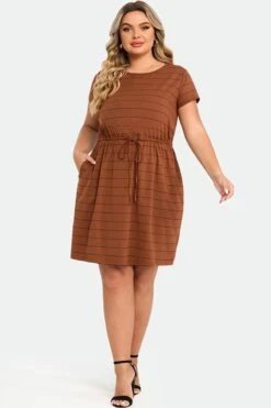 Plus Size Stripe Adjustable Drawstring Women Dress 11 Plus Size Stripe Adjustable Drawstring Women Dress -Luna Marina Store c sd018002 4 2