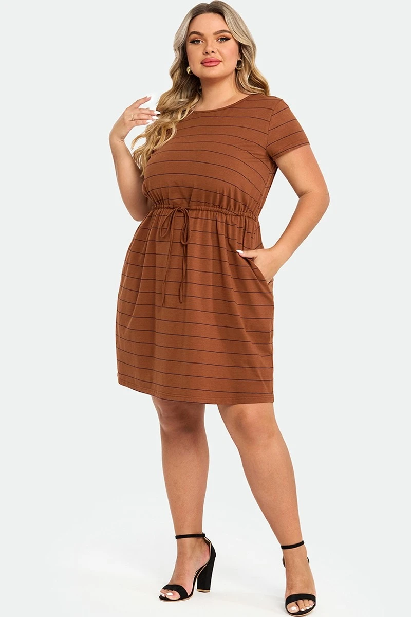Plus Size Stripe Adjustable Drawstring Women Dress 7 Plus Size Stripe Adjustable Drawstring Women Dress - Image 5