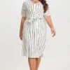 Black & White Stripe V Neck Wrap Around Dress 2 Black & White Stripe V Neck Wrap Around Dress -Luna Marina Store c sd019001 1