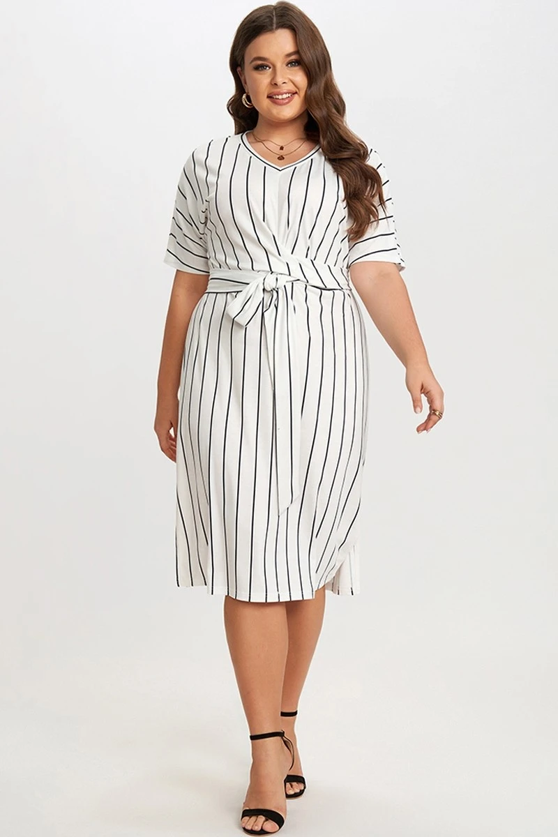 Black & White Stripe V Neck Wrap Around Dress 3 Black & White Stripe V Neck Wrap Around Dress