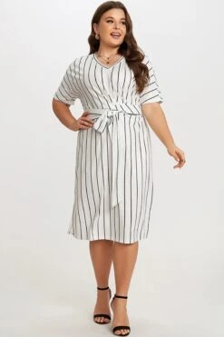 Black & White Stripe V Neck Wrap Around Dress 10 Black & White Stripe V Neck Wrap Around Dress -Luna Marina Store c sd019001 3