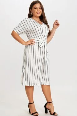 Black & White Stripe V Neck Wrap Around Dress 13 Black & White Stripe V Neck Wrap Around Dress -Luna Marina Store c sd019001 6