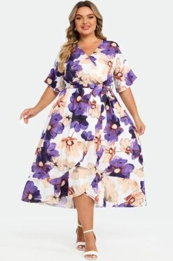 Elegant Multi Color Flower Print V Neck Flared Sleeve Dress 10 Elegant Multi Color Flower Print V Neck Flared Sleeve Dress -Luna Marina Store c sd020001 3 1