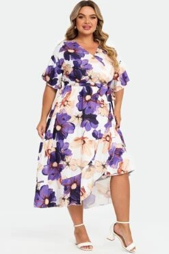 Elegant Multi Color Flower Print V Neck Flared Sleeve Dress 11 Elegant Multi Color Flower Print V Neck Flared Sleeve Dress -Luna Marina Store c sd020001 4 1