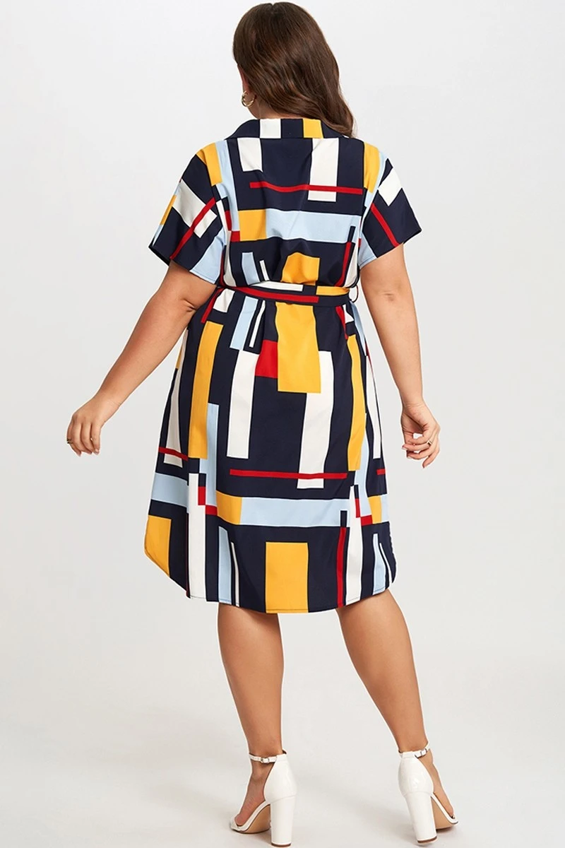 Print Color Block Dolman Sleeve Belted Plus Size Midi Dress 4 Print Color Block Dolman Sleeve Belted Plus Size Midi Dress - Image 2
