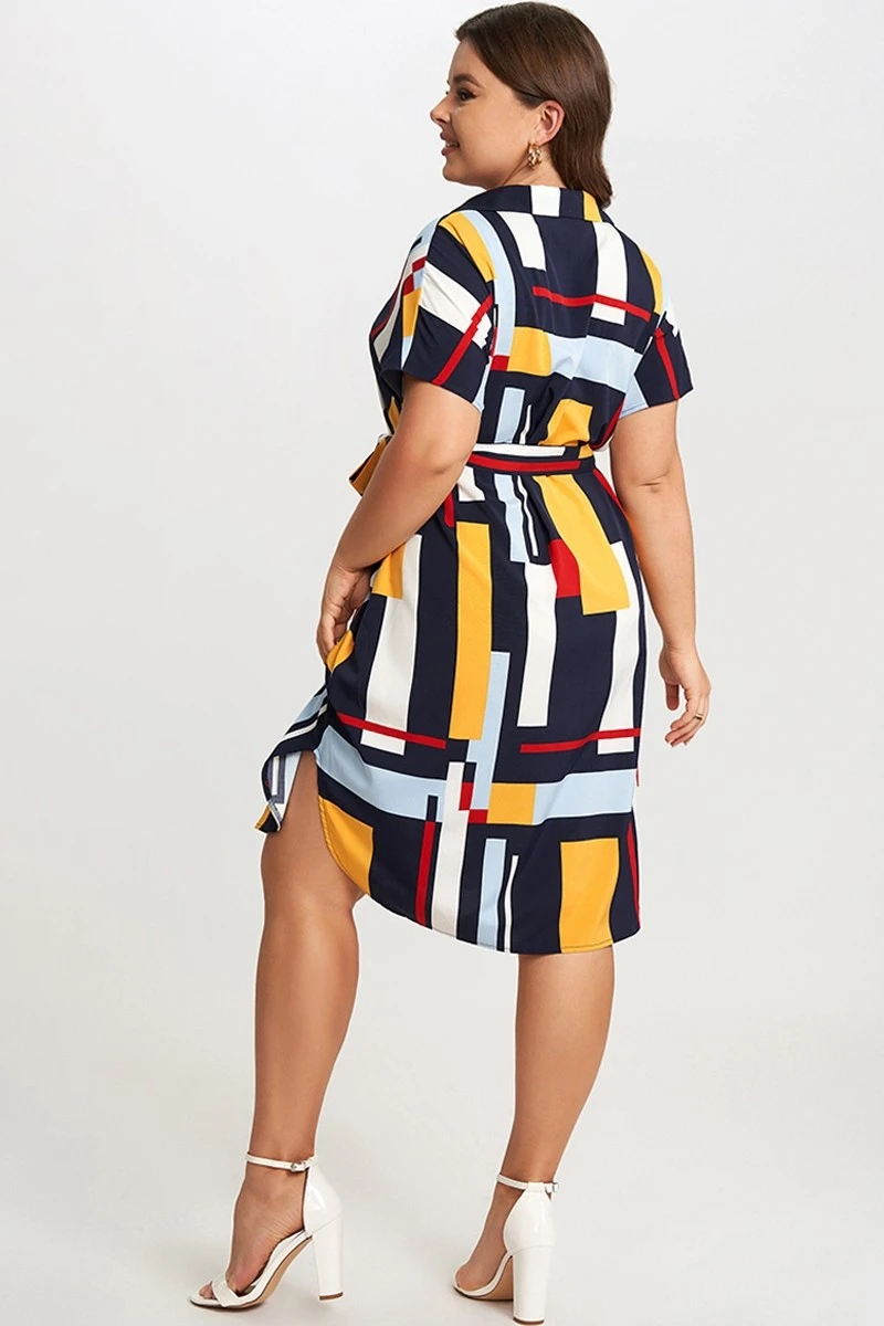 Print Color Block Dolman Sleeve Belted Plus Size Midi Dress 8 Print Color Block Dolman Sleeve Belted Plus Size Midi Dress - Image 6