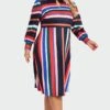 Rainbow Stripe A-Line Puff Sleeves Front Keyhole Women Dress 1 Rainbow Stripe A-Line Puff Sleeves Front Keyhole Women Dress -Luna Marina Store c sd022001 1