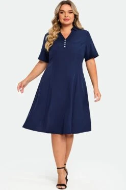 Navy Polo Short Sleeves Front Pockets Dress 10 Navy Polo Short Sleeves Front Pockets Dress -Luna Marina Store c sd024001 3