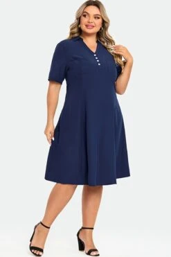 Navy Polo Short Sleeves Front Pockets Dress 13 Navy Polo Short Sleeves Front Pockets Dress -Luna Marina Store c sd024001 6