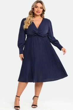 Navy V-neck Knot Front Long Sleeves Pullover Style Dress 13 Navy V-neck Knot Front Long Sleeves Pullover Style Dress -Luna Marina Store c sd026001 4