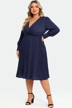 Navy V-neck Knot Front Long Sleeves Pullover Style Dress 11 Navy V-neck Knot Front Long Sleeves Pullover Style Dress -Luna Marina Store c sd026001 5
