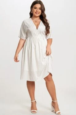 Striped V-Neck Dolman-Sleeve Women Mini Dress