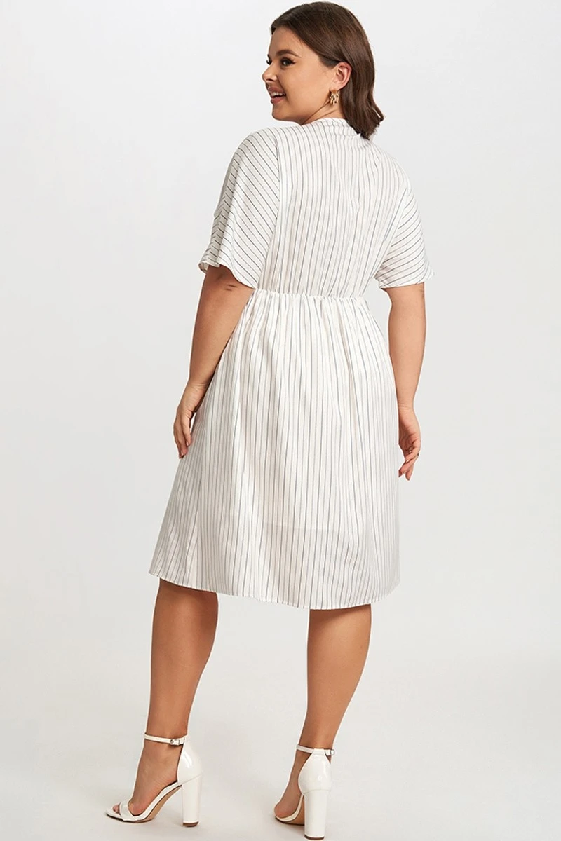 Striped V-Neck Dolman-Sleeve Women Mini Dress 4 Striped V-Neck Dolman-Sleeve Women Mini Dress - Image 2