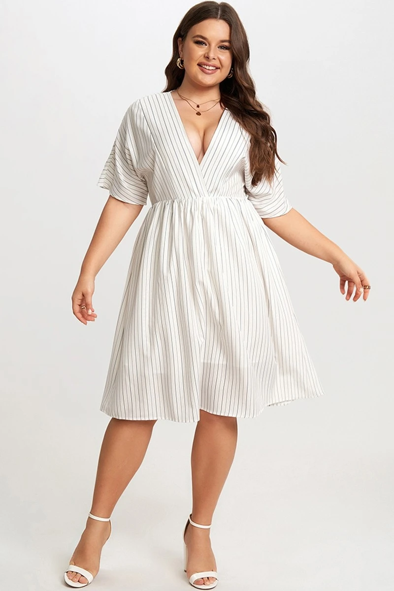 Striped V-Neck Dolman-Sleeve Women Mini Dress 5 Striped V-Neck Dolman-Sleeve Women Mini Dress - Image 3