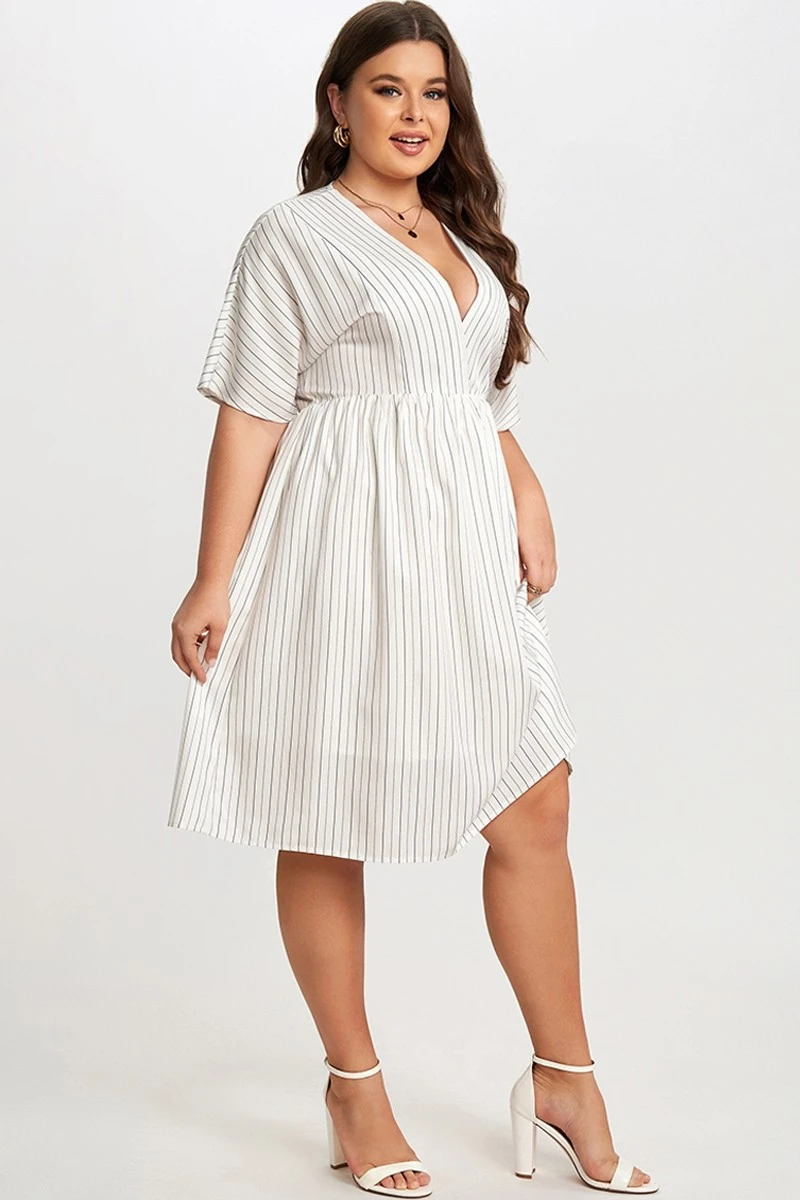 Striped V-Neck Dolman-Sleeve Women Mini Dress 8 Striped V-Neck Dolman-Sleeve Women Mini Dress - Image 6