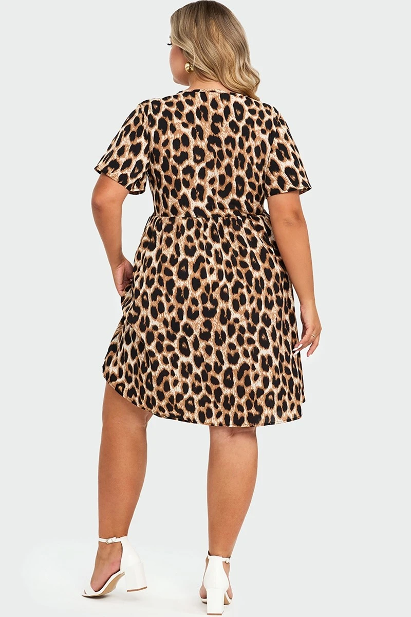 V-Neck Leopard Print Flutter Sleeve Midi Dress 4 V-Neck Leopard Print Flutter Sleeve Midi Dress - Image 2
