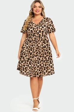 V-Neck Leopard Print Flutter Sleeve Midi Dress 10 V-Neck Leopard Print Flutter Sleeve Midi Dress -Luna Marina Store c sd028002 3