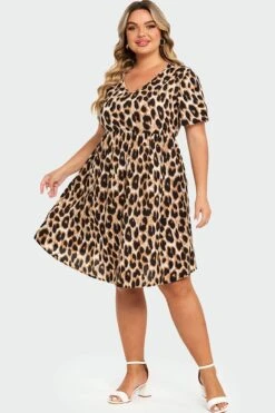 V-Neck Leopard Print Flutter Sleeve Midi Dress 12 V-Neck Leopard Print Flutter Sleeve Midi Dress -Luna Marina Store c sd028002 5