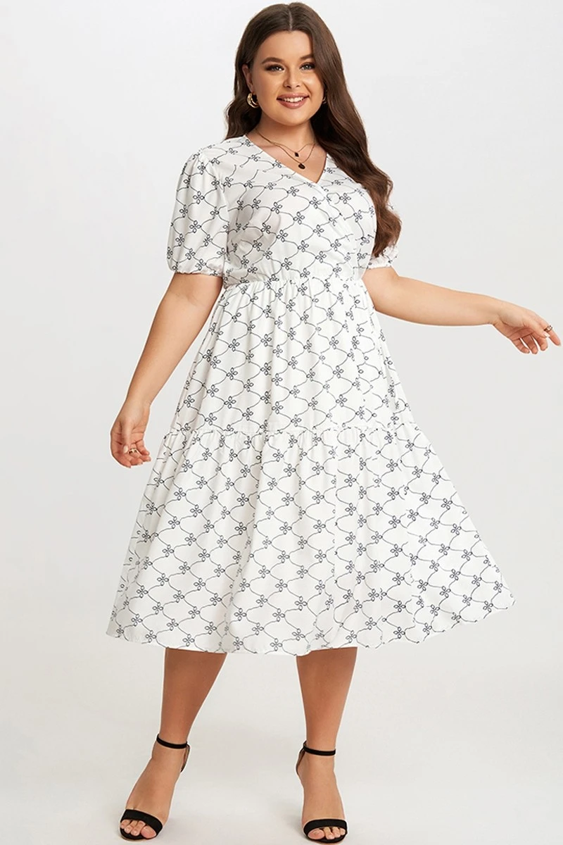 Black&White Short Sleeve Tiered Wrap Midi Dress 3 Black&White Short Sleeve Tiered Wrap Midi Dress