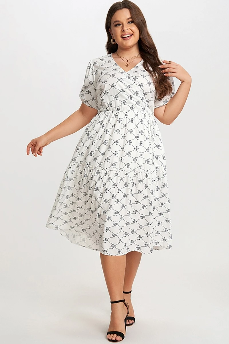 Black&White Short Sleeve Tiered Wrap Midi Dress 5 Black&White Short Sleeve Tiered Wrap Midi Dress - Image 3