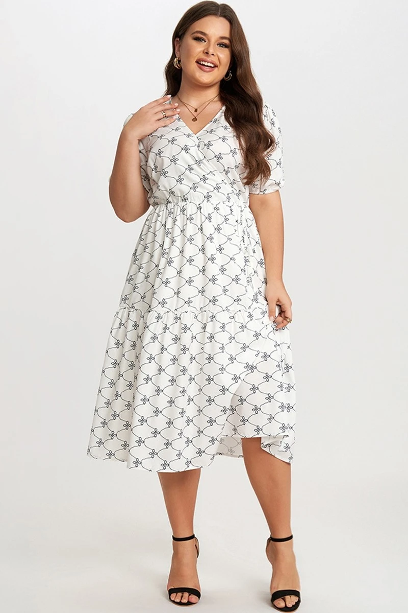 Black&White Short Sleeve Tiered Wrap Midi Dress 8 Black&White Short Sleeve Tiered Wrap Midi Dress - Image 6