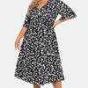 Animal Print Wrap Tie Side Women Midi Dress
