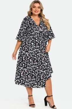 Animal Print Wrap Tie Side Women Midi Dress -Luna Marina Store c sd030001 5